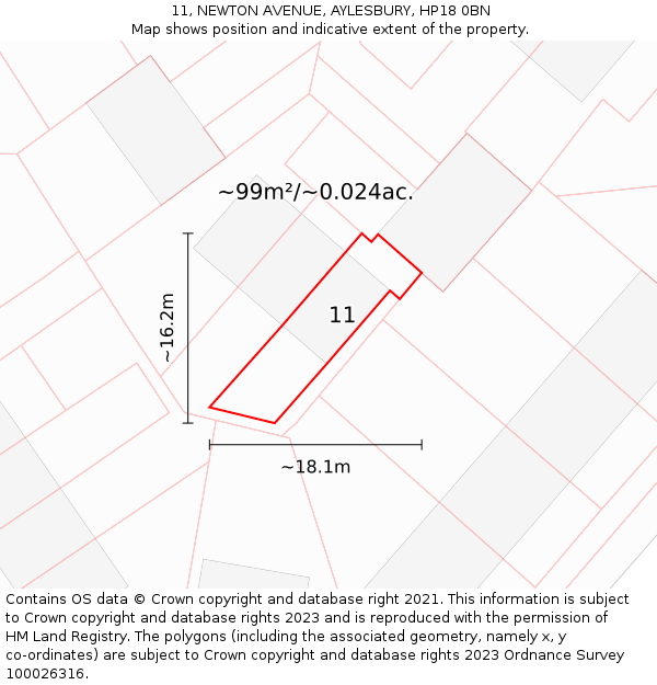 11, NEWTON AVENUE, AYLESBURY, HP18 0BN: Plot and title map