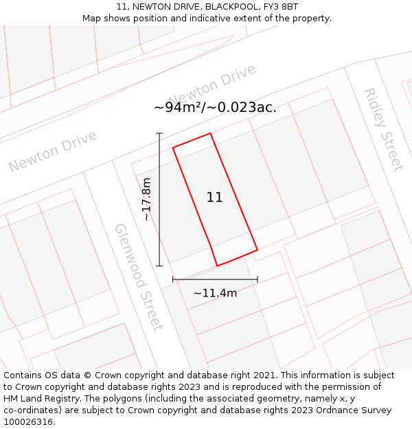 11, NEWTON DRIVE, BLACKPOOL, FY3 8BT: Plot and title map