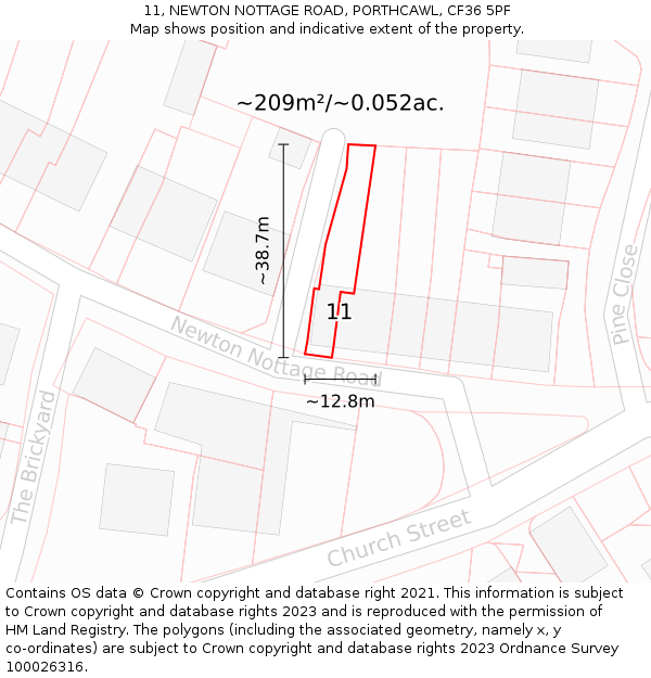 11, NEWTON NOTTAGE ROAD, PORTHCAWL, CF36 5PF: Plot and title map