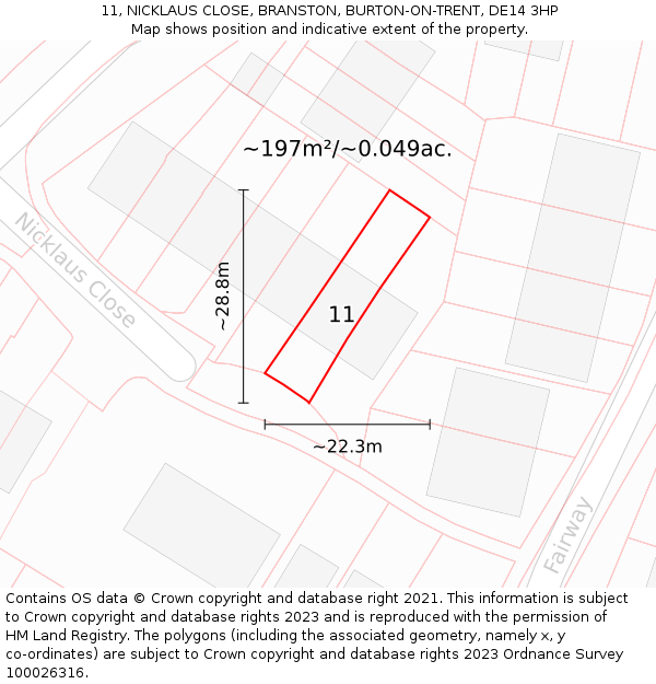 11, NICKLAUS CLOSE, BRANSTON, BURTON-ON-TRENT, DE14 3HP: Plot and title map