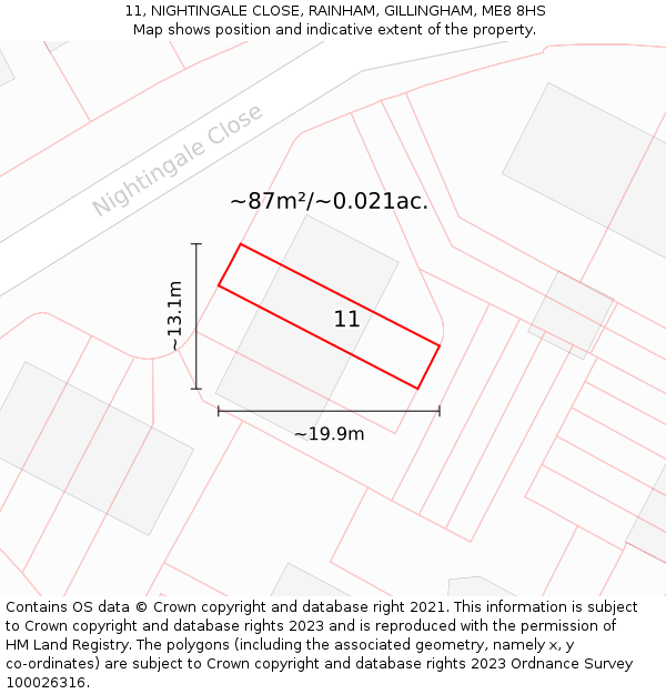 11, NIGHTINGALE CLOSE, RAINHAM, GILLINGHAM, ME8 8HS: Plot and title map