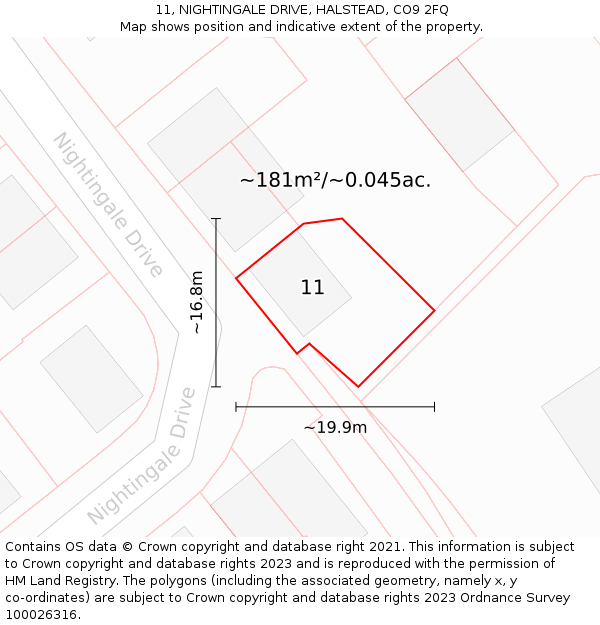 11, NIGHTINGALE DRIVE, HALSTEAD, CO9 2FQ: Plot and title map