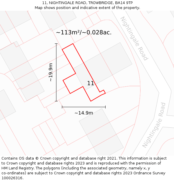11, NIGHTINGALE ROAD, TROWBRIDGE, BA14 9TP: Plot and title map