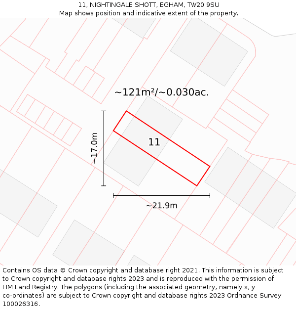 11, NIGHTINGALE SHOTT, EGHAM, TW20 9SU: Plot and title map