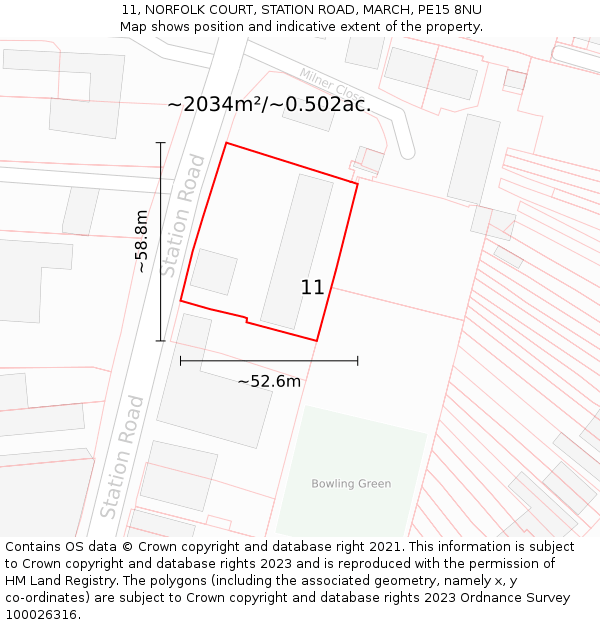 11, NORFOLK COURT, STATION ROAD, MARCH, PE15 8NU: Plot and title map