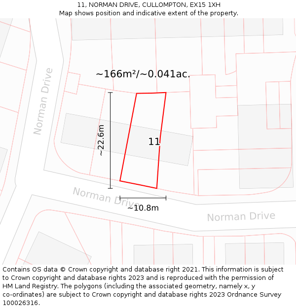 11, NORMAN DRIVE, CULLOMPTON, EX15 1XH: Plot and title map