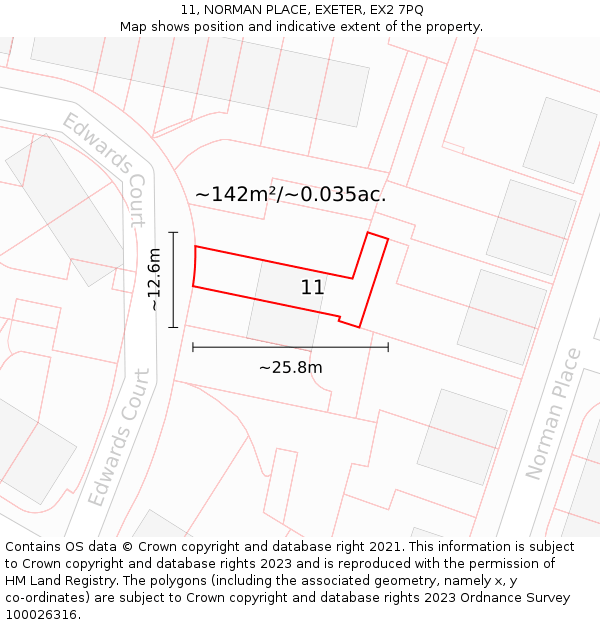 11, NORMAN PLACE, EXETER, EX2 7PQ: Plot and title map
