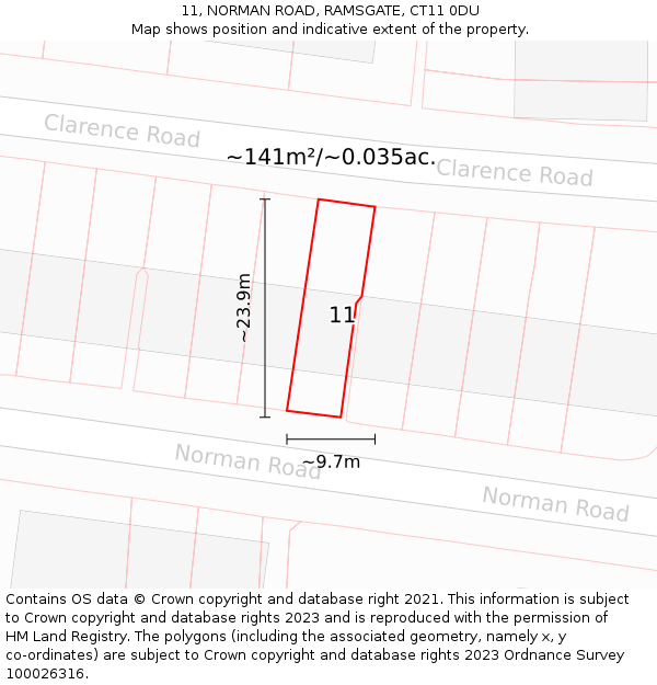 11, NORMAN ROAD, RAMSGATE, CT11 0DU: Plot and title map