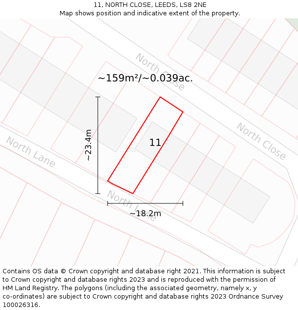 11, NORTH CLOSE, LEEDS, LS8 2NE: Plot and title map