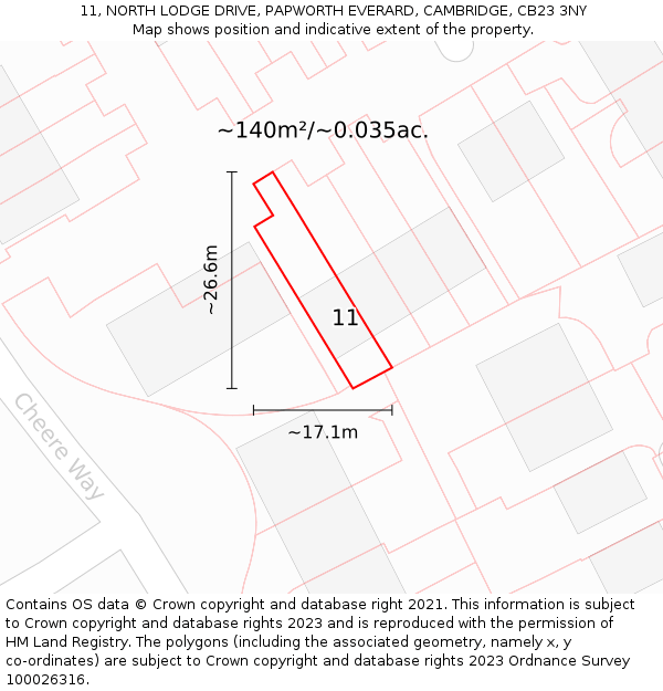 11, NORTH LODGE DRIVE, PAPWORTH EVERARD, CAMBRIDGE, CB23 3NY: Plot and title map