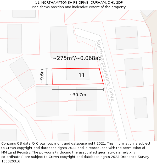 11, NORTHAMPTONSHIRE DRIVE, DURHAM, DH1 2DF: Plot and title map