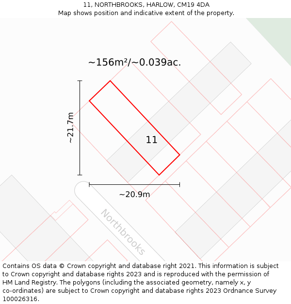 11, NORTHBROOKS, HARLOW, CM19 4DA: Plot and title map