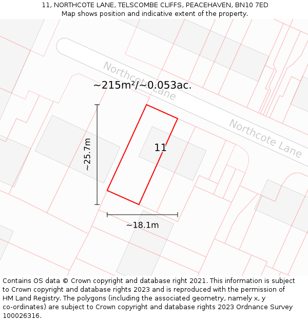 11, NORTHCOTE LANE, TELSCOMBE CLIFFS, PEACEHAVEN, BN10 7ED: Plot and title map