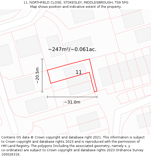 11, NORTHFIELD CLOSE, STOKESLEY, MIDDLESBROUGH, TS9 5PG: Plot and title map