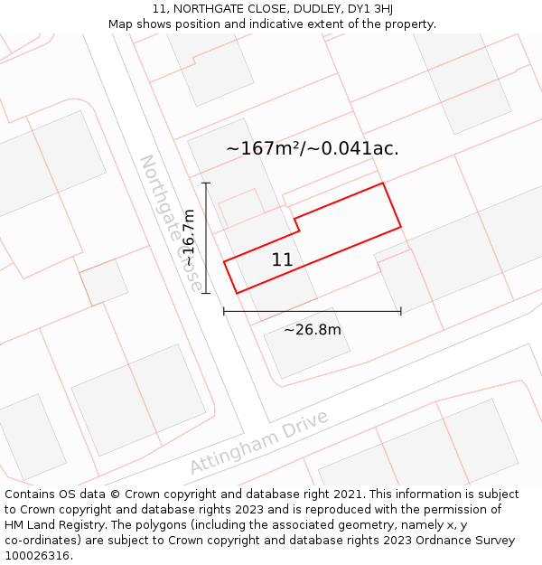 11, NORTHGATE CLOSE, DUDLEY, DY1 3HJ: Plot and title map
