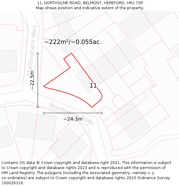 11, NORTHOLME ROAD, BELMONT, HEREFORD, HR2 7SP: Plot and title map
