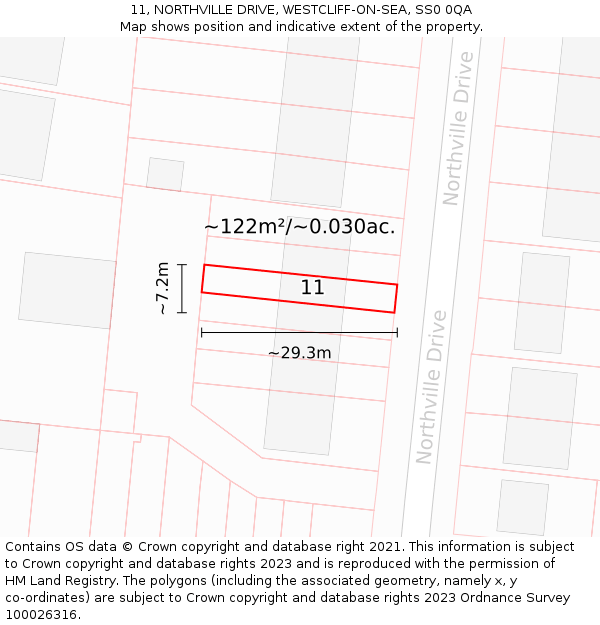 11, NORTHVILLE DRIVE, WESTCLIFF-ON-SEA, SS0 0QA: Plot and title map