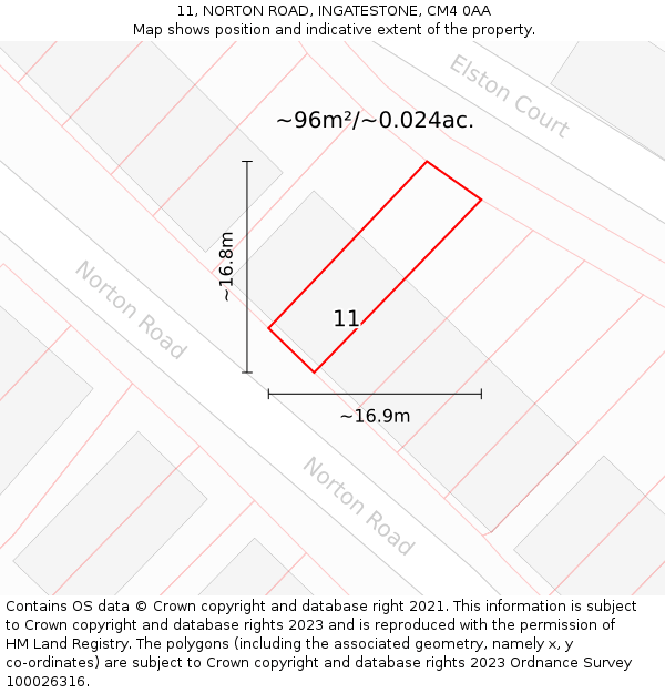 11, NORTON ROAD, INGATESTONE, CM4 0AA: Plot and title map