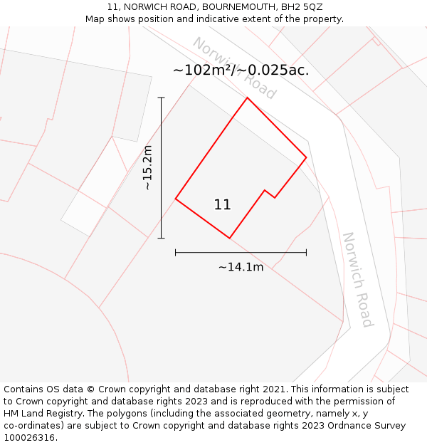 11, NORWICH ROAD, BOURNEMOUTH, BH2 5QZ: Plot and title map