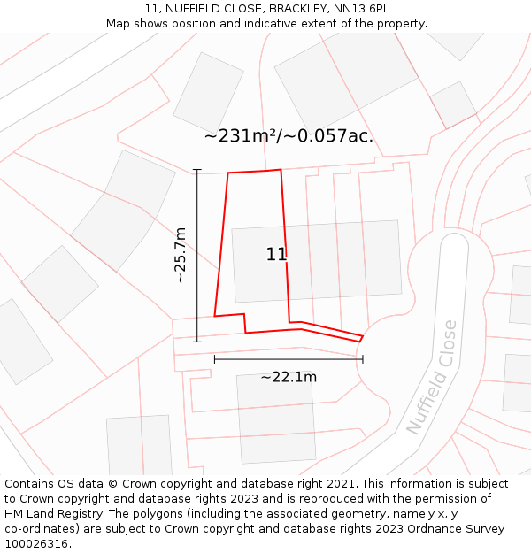 11, NUFFIELD CLOSE, BRACKLEY, NN13 6PL: Plot and title map