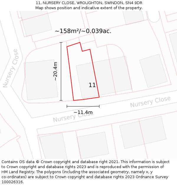 11, NURSERY CLOSE, WROUGHTON, SWINDON, SN4 9DR: Plot and title map