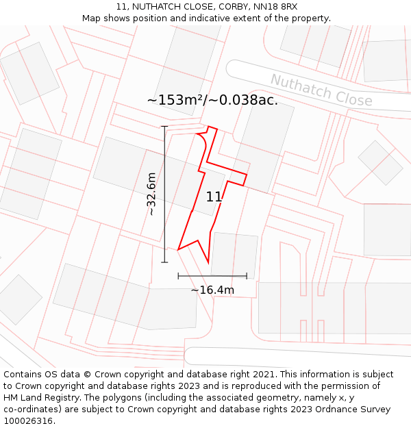11, NUTHATCH CLOSE, CORBY, NN18 8RX: Plot and title map