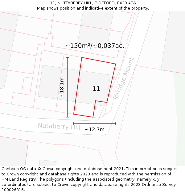 11, NUTTABERRY HILL, BIDEFORD, EX39 4EA: Plot and title map