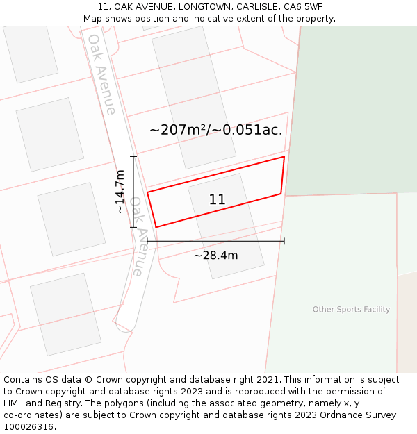 11, OAK AVENUE, LONGTOWN, CARLISLE, CA6 5WF: Plot and title map