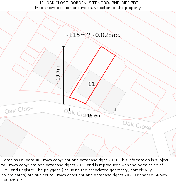 11, OAK CLOSE, BORDEN, SITTINGBOURNE, ME9 7BF: Plot and title map