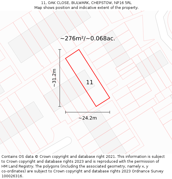 11, OAK CLOSE, BULWARK, CHEPSTOW, NP16 5RL: Plot and title map