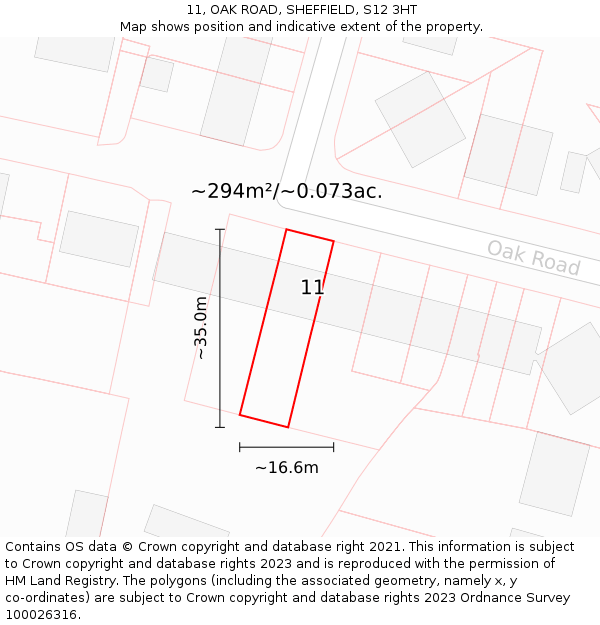 11, OAK ROAD, SHEFFIELD, S12 3HT: Plot and title map