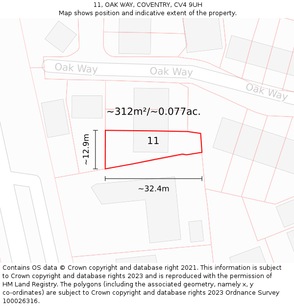 11, OAK WAY, COVENTRY, CV4 9UH: Plot and title map