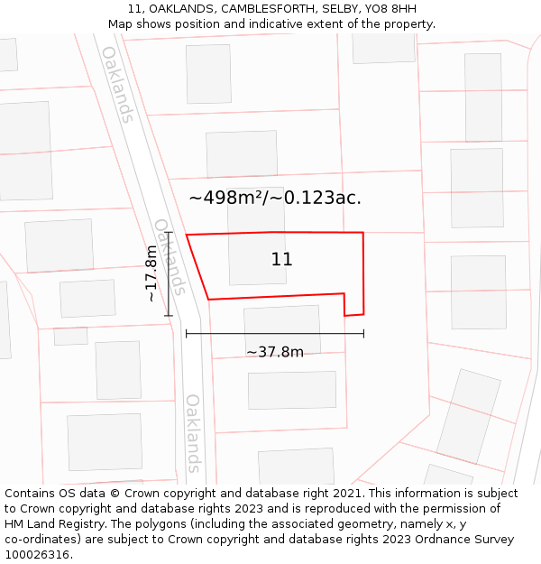 11, OAKLANDS, CAMBLESFORTH, SELBY, YO8 8HH: Plot and title map