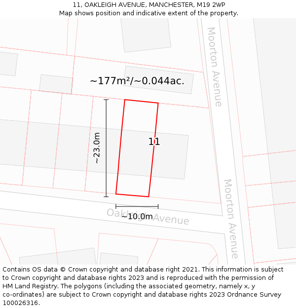 11, OAKLEIGH AVENUE, MANCHESTER, M19 2WP: Plot and title map