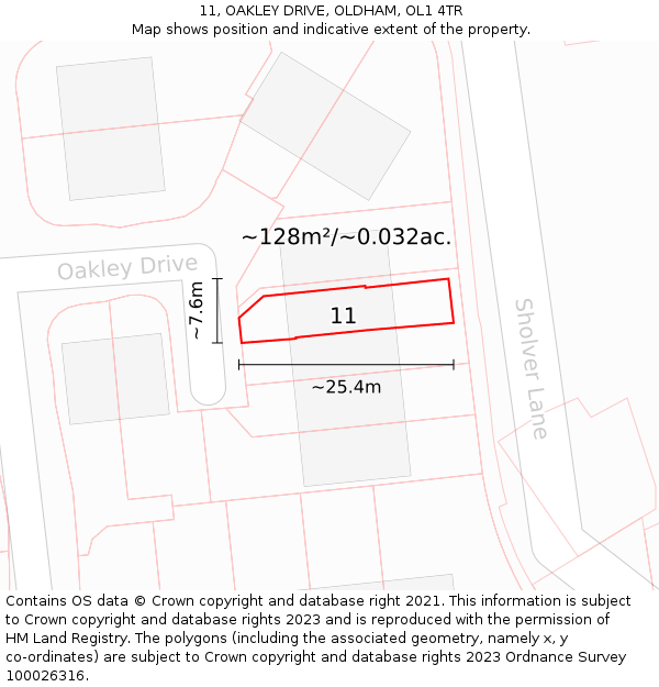 11, OAKLEY DRIVE, OLDHAM, OL1 4TR: Plot and title map