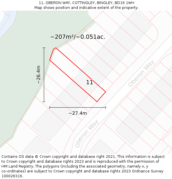 11, OBERON WAY, COTTINGLEY, BINGLEY, BD16 1WH: Plot and title map