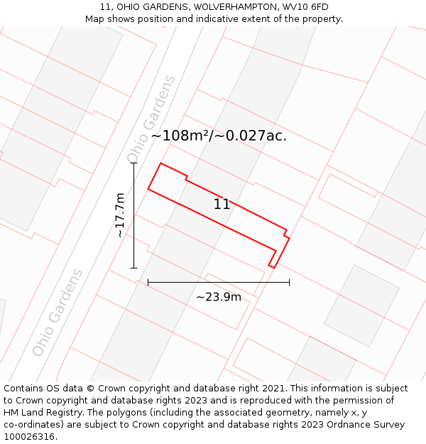 11, OHIO GARDENS, WOLVERHAMPTON, WV10 6FD: Plot and title map