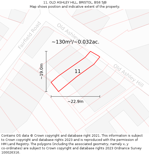 11, OLD ASHLEY HILL, BRISTOL, BS6 5JB: Plot and title map