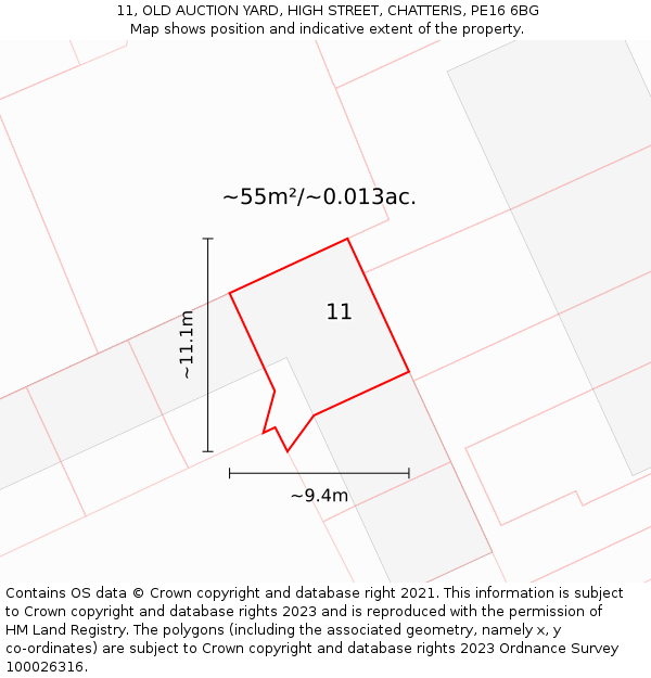 11, OLD AUCTION YARD, HIGH STREET, CHATTERIS, PE16 6BG: Plot and title map