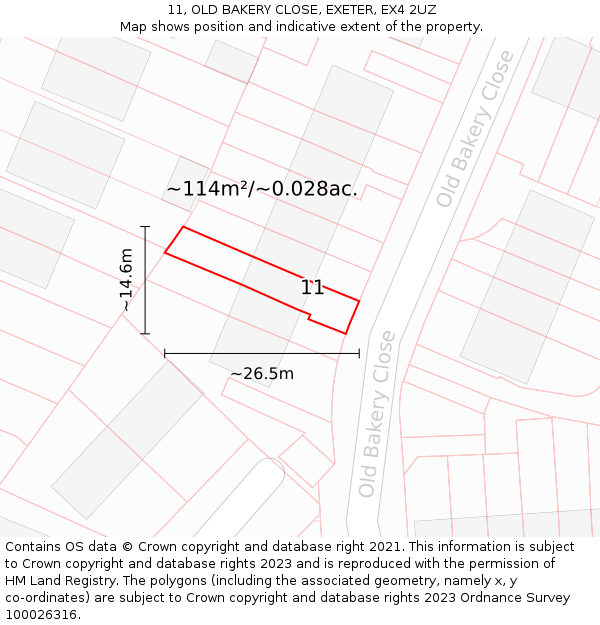 11, OLD BAKERY CLOSE, EXETER, EX4 2UZ: Plot and title map