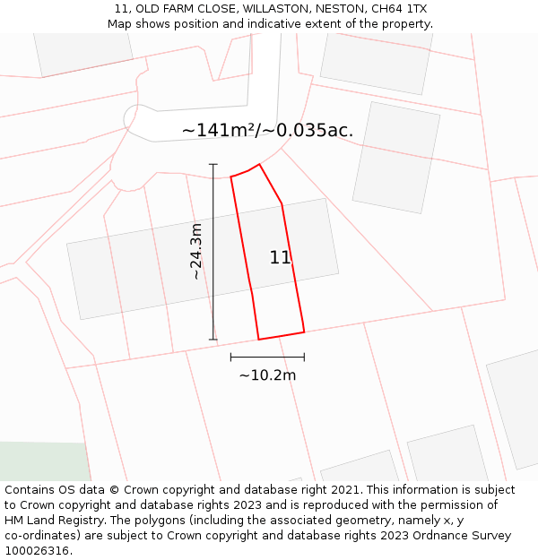 11, OLD FARM CLOSE, WILLASTON, NESTON, CH64 1TX: Plot and title map