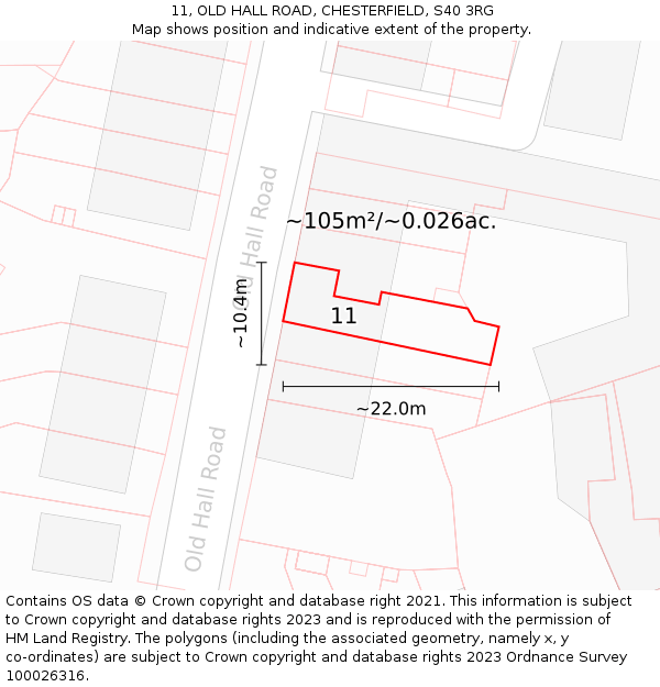 11, OLD HALL ROAD, CHESTERFIELD, S40 3RG: Plot and title map