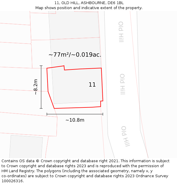 11, OLD HILL, ASHBOURNE, DE6 1BL: Plot and title map