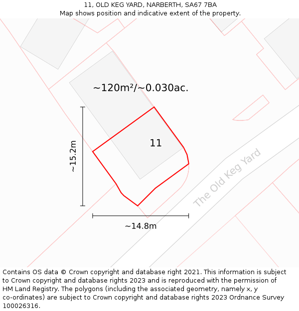 11, OLD KEG YARD, NARBERTH, SA67 7BA: Plot and title map