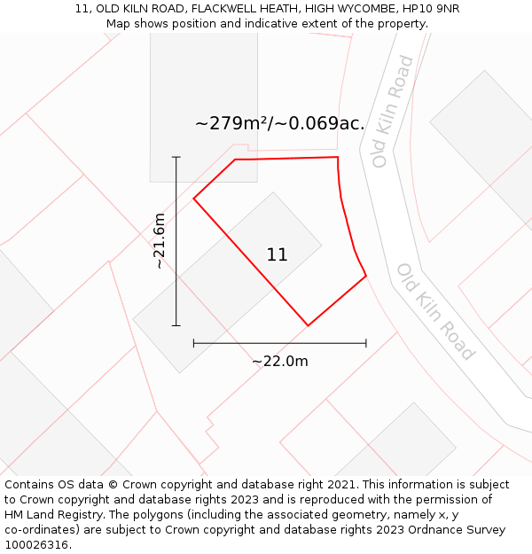 11, OLD KILN ROAD, FLACKWELL HEATH, HIGH WYCOMBE, HP10 9NR: Plot and title map