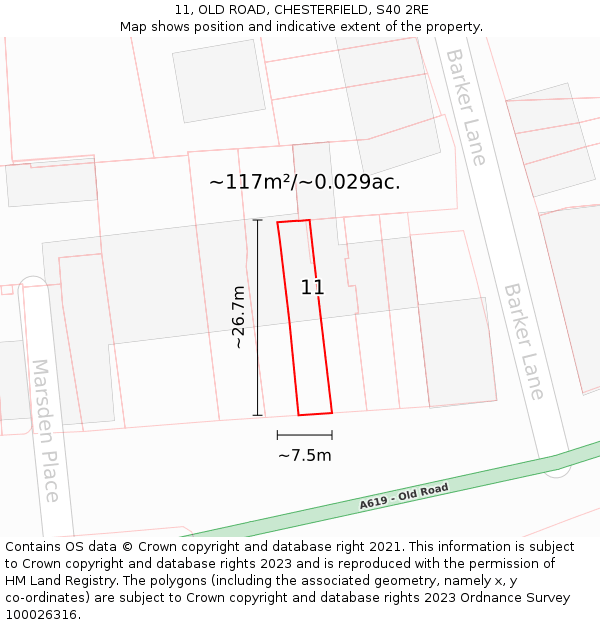 11, OLD ROAD, CHESTERFIELD, S40 2RE: Plot and title map