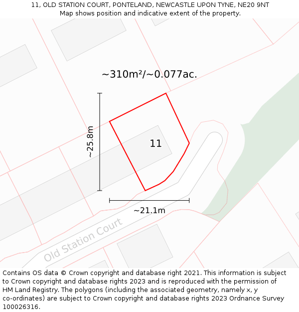 11, OLD STATION COURT, PONTELAND, NEWCASTLE UPON TYNE, NE20 9NT: Plot and title map