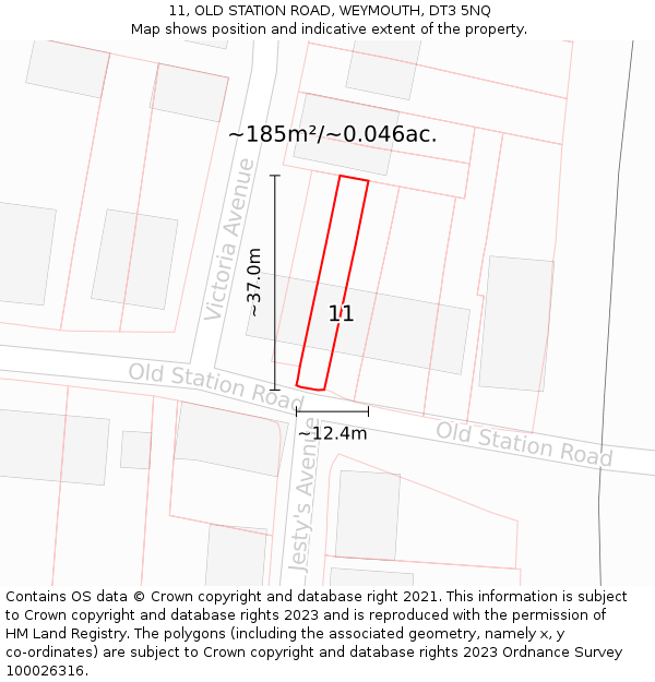 11, OLD STATION ROAD, WEYMOUTH, DT3 5NQ: Plot and title map
