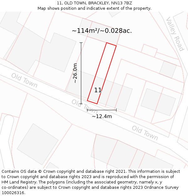 11, OLD TOWN, BRACKLEY, NN13 7BZ: Plot and title map