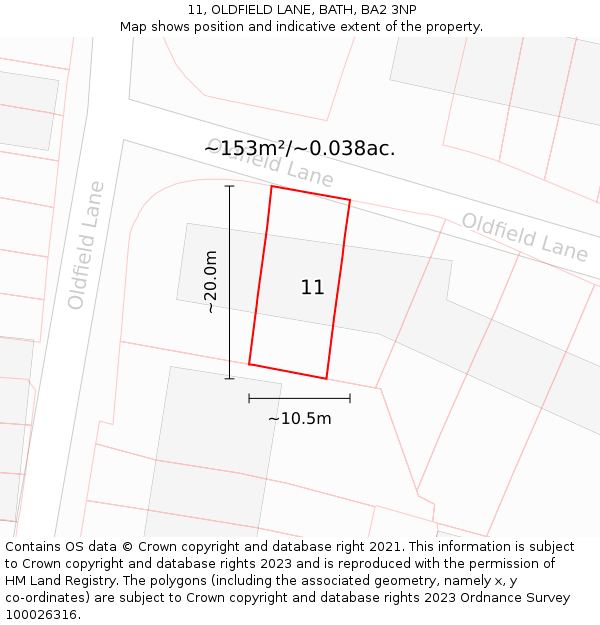 11, OLDFIELD LANE, BATH, BA2 3NP: Plot and title map
